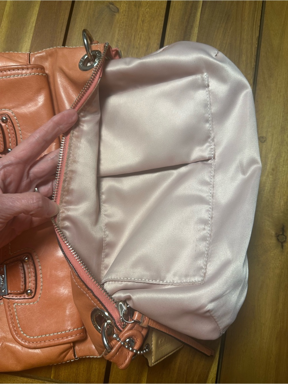 Coach Poppy Hippie Leather Hobo Bag with Matching Wallet in Salmon Pink - Picture 9 of 16